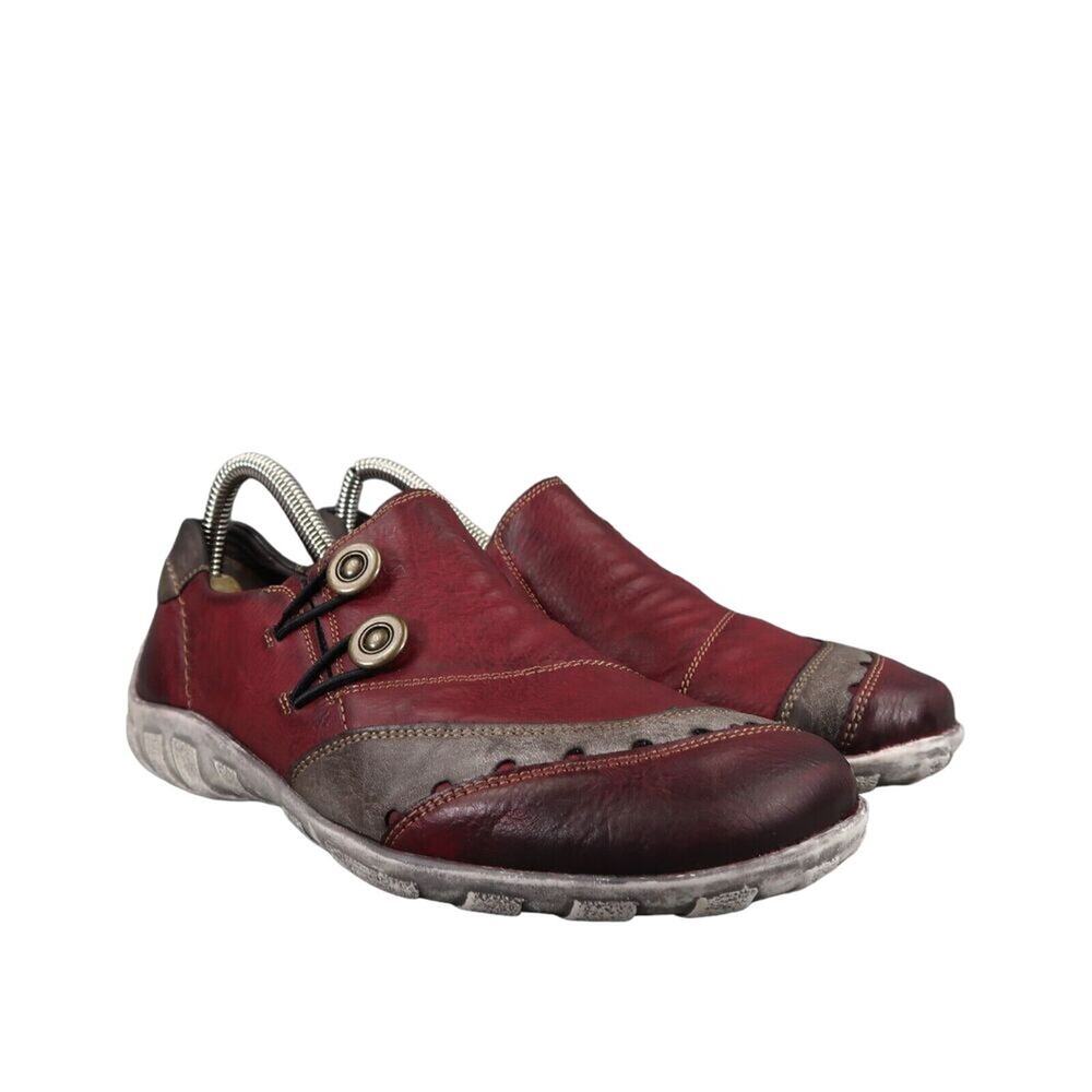 Remonte Shoes Womens 38 Casual Fashion Slip On Leather Walking Comfort Red Grey